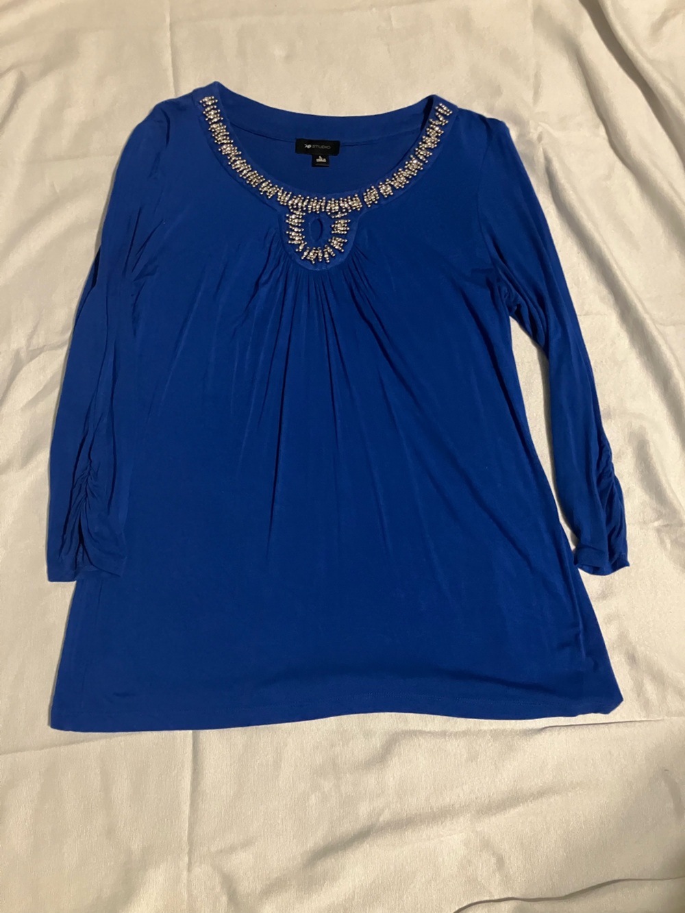 Blue Embellished Long-Sleeve Women's Top